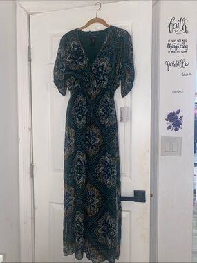 Enfocus Studio Women's Teal Floral Maxi Dress - Elegant V-Neck